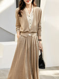 Fongt Autumn Suit Hit Fake Two V-Neck Knitted Cardigan / Actually Tight Waist Half-Dressed Woman