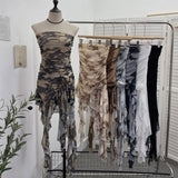 Solid Shot Tie Net Yarn Printing Irregular Ribbon Three-Dimensional Flowers Small Man With Chest Short Skirt Dress Dress