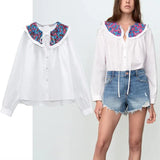 2021 White Ruffle Shirt Woman Long Sleeve Button Up Autumn Blouse Female Elegant Fitted Print Shirts Fashion Bow