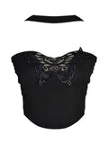 Fongt Girls Hanging Necked Heavy Industry Butterfly Embroidery Show Skinny Short Suspension Sling Vests Women Wearing Summer