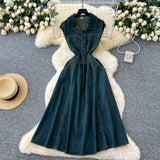 Fongt Wind Niche High-End Feeling Collar Short-Sleeved Denim Dress Women 2025 Summer Leisure Slim Dress
