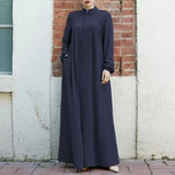 Fongt New Muslim Women's Clothing Middle Eastern Arab Style Zippered Open-Shirt Into The Bag Temperament Loose Dress