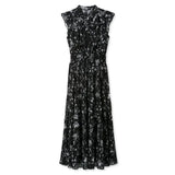 Broken Flower Dresses Women Stand Collar Flying Sleeve Dress Spring Summer Vestidos Mujer Tunic Vestido Lace Up Bow Ropa-Outfit