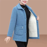 Fongt Jacket Women Fleece Warm Lamb Wool Coat 2023 New Solid Long-Sleeved Outerwear Middle-aged Female Basic Coat Oversize 5XL 1127-0-Outfit