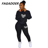 Winter Tracksuits Two Piece Set Pink Letter Print Solid Casual Outfits Zip Sweatshirt + Pockets Pants Set Women Sweat