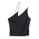 Irregular Collar Sleeveless Camis Regular Waist Midweight Women Tops Office Lady Solid Cotton Spring Camisole