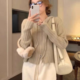 Short Knitted Cardigan Women's Short Sweater Coat Spring And Autumn Korean Style Stylish Double Zipper-Outfit