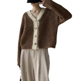 Fongt Small Fragrant Wind Winter New Female Bump Color V-Neck Loose Long-Sleeved Single Breasted Sweater Jacket Coat Tide-Outfit