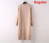 Thicken Plush Velvet Lined Sweater Dress Women's Fall Half Turtleneck Rib Knit Bottom Dresses Elegant Warm Vestido