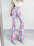 High Waist Striped Flare Pants Women Streetwear Print Tie Dye Slim Pantalones Vintage Lenggings Spodnie Aesthetic