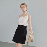 Irregular Collar Sleeveless Camis Regular Waist Midweight Women Tops Office Lady Solid Cotton Spring Camisole