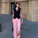 Fongt V-Neck Small Suit Vest Women With Retro Short Folded Oversleeping Vest Sleeveless Shoulder Coat