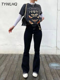 Y2k Flared Jeans Women Vintage Fashion Stretch Mom Jeans High Waist Brown White Black Wide Leg Pants Denim