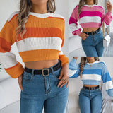 Shooting 2025 Autumn And Winter Casual Coloring Lantern Sleeves Exposed Umbilly Sweater Women's