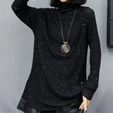 Sequined Pullovers Casual Pile Collar Female Clothing All-match Solid Color Spring Autumn Korean Commute Loose T-shirt-Outfit