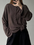 Fongt Simple Style Lock-Free Knitted Sweater Thin Lazi Loose Bottom Long Sleeve Lazy Leisure Autumn Winter