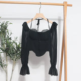 Fongt Girls Shoulder-Mounted Neck With Long-Sleeved Chindal Wooden Ear-Deared Shirt Short With Chest Cushion Top 8873