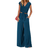 Fongt Women's Clothing 2025 New Summer V Tie With Open-Vum Wide Leg Trousers Casual Fashion Set