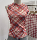 Fongt Mesh Vest Retro Design Slim Slimming Sleeveless T-Shirt Short Top 8036