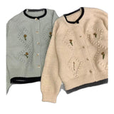 Fongt Sweet Embroidery Flowers Soft Sticky Cardigan Women Autumn And Winter New Loose Temperament Sweater Small Fragrant Wind