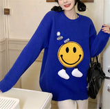 Fongt Wind Smiling Face Sweater Female Autumn Winter New Style Large Size Set Sweater Design Sense Round Collar Adds Thick Bottom Unlined Upper Garment-Outfit