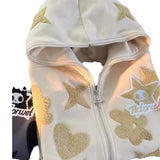 Fongt New Star Pattern Print Full Face Zippered Zip-Tunic Harajuku Zipper To Top Hoodie Jacket