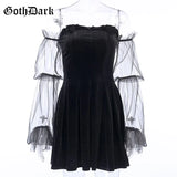 Dark Mesh Vintage Gothic Dresses egirl Aesthetic Transpanent Strap Pleated Dress Chic Punk Hip Hop Grunge Emo Alt