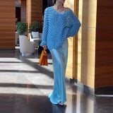 Fongt 2023 New Solid Color Hollow Design Lazy Wind Fashion Style Diagonal Shoulder Sweater-Outfit