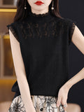 Sexy Lace Tank Tops Women Sleeveless Hollow Out Camis Knitted Vest Pullover Solid Black White Crop Top 2024-Outfit
