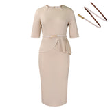Fongt Women's 2025 Summer New Fashion Solid Color OL Tongle Ass African Dress