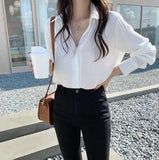 Spring Fashion Women Tops Blouse White Blouse Bottom Shirt Black Korean Chiffon Shirt Office Lady Clothes All-match