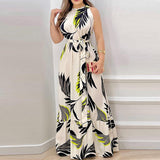 Fongt Summer New Hanging Neck Tie Print Lotus Leaf Dress Woman