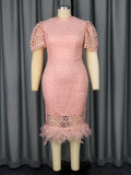 Fongt Elegant Style Lace Feathers High-Waist Skirt Plus-Size Party Banquet Dress Dress Elegant Dress
