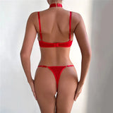 Velvet Hollow Out Halter Bra And Underwear Lingerie Set-Outfit