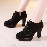 Plus Size 33-43 Block Heel Deep Mouth Platform Pumps Women Shoes 2021 Black High Heels Shoes Ladies Leather Shoe