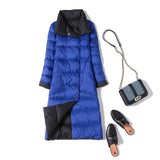 Autumn And Winter Thin White Duck Down Down Jacket Female In The Long Inclined Pocket Lapel Both Sides Through The Knee Coat Tide-Outfit