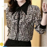 Fashion Peter Pan Collar Long Sleeve Vintage women Blouses 2023 New Office Lady Women's Clothing Korean Top Chic
