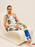 Fongt Women's Fashion Print Wide Leg Trouser Vest Casual Fashion Two-Piece Set