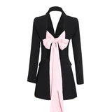 Fongt Suit Spring 2024 New Two Button Sexy Splicing Bow Tie With Personality Women's Fashion-Outfit