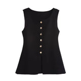 Fongt Gold Knitted Vest Shirt 10 Women's 041 Simple Single Buckle Fashion