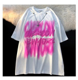 Cotton Material Retro Street Hip-hop Tie-dye Graffiti T-shirt Men Women Cool Cross Chain Fashion Top Summer Oversized-Outfit