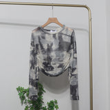 Fongt Collar Tie-Dye-Print Slim Long-Sleeved T-Shirt T-Shirt T-Shirt With Sunscreen 8159
