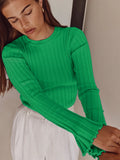 Fongt Collar Knitted Sweater Long-Sleeved Pit Strip Bottom Shirt Solid Color Tight Autumn And Winter Top