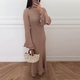 Fongt Solid-Colored Round-Neck Long-Sleeved Dress Woman With Wooden Ear In Autumn 2025