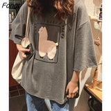 Cartoon Alpaca Animal Printed Casual Loose M-XL Size Korean Style Summer Short Sleeve Women Top Female