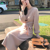 Sleeve Knitted Dress Women's Bottomed Long Waist Sweater Skirt Dress Woman Dress Bodycon Dress Dress Women
