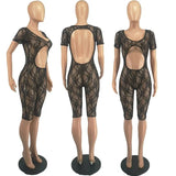 See-through Floral Lace Playsuit Women Romper Club Night Hollow Out Elastic Skinny One Piece Jumpsuit Monos Para Mujer-Outfit