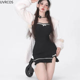 Sweet Lolita Knitted Sweater Dress Women Bow Pink Kawaii Party Mini Dresses Female Black Korean Fashion Dresses Winter-Outfit