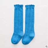 1 Pair Spring Autumn Winter Cotton Lace Double Needle Children Breathable Socks Solid Baby Girls Knee Socks