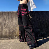 Fongt Retro Dark Wind Cool Weaving With Chicken Eye Chain Casual Pants Bump Striped Splicing Wide Leg Pants